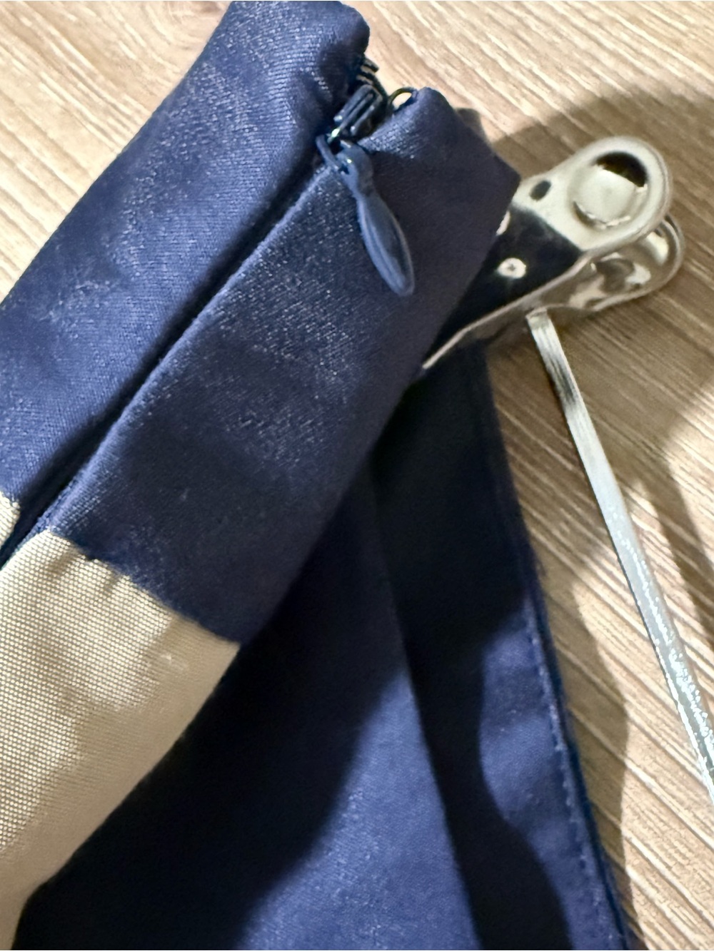 Ann Taylor Beige A-Line Pleated Skirt with Navy and Blue Stripes - Picture 6 of 7